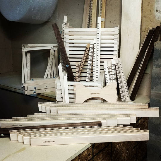 bulk custom hand-crafted solid wooden weaving looms, accessories, tools, heddle bars, weaving swords, needles