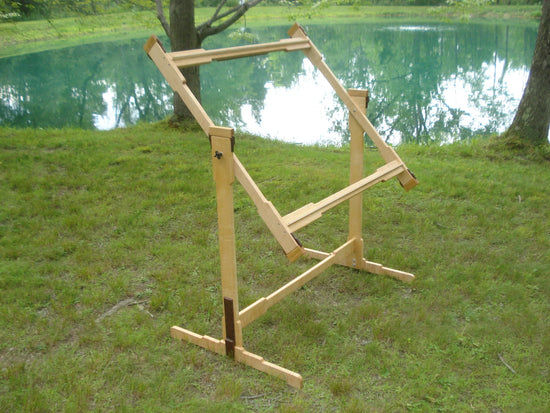 large hand-crafted hard wooden vertical weaving loom with adjustable height and tilt feature 