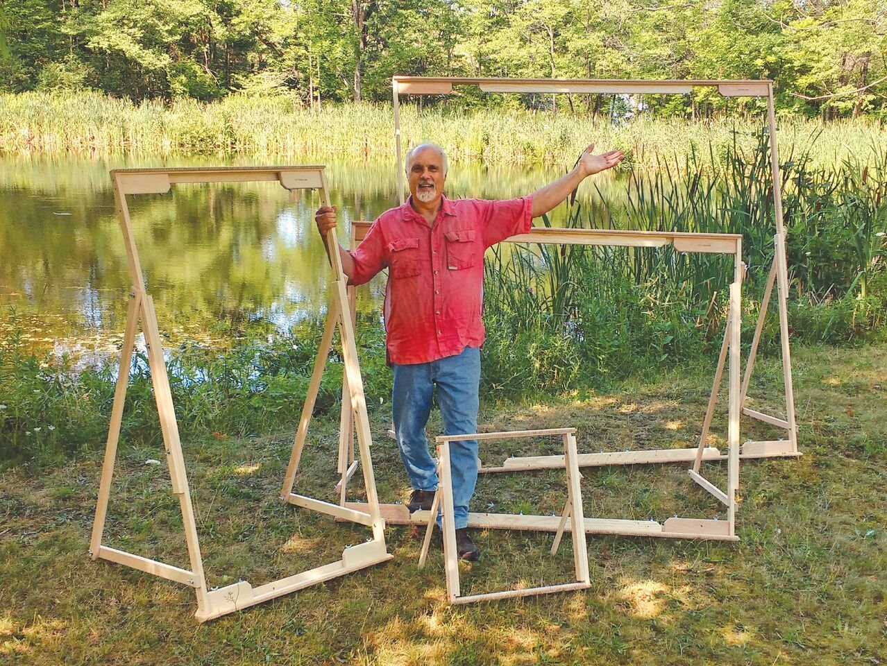 Lost Pond Looms by Eden Bullrushes Small Medium and Large vertical and table top weaving looms.