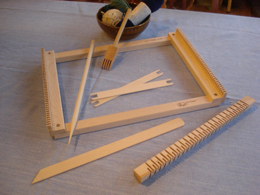 Package. Bulk. The Peeper. Small Table Top Wooden Weaving Loom. Lay flat or angle on a table with additional accessories and tools. Lost Pond Looms by Eden Bullrushes.